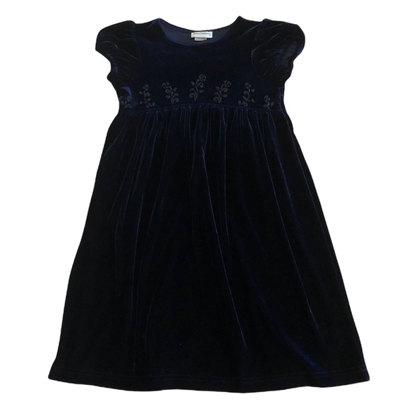 Rare Editions Navy Blue Velvet Velour Dress Floral Girls Size 6 - Picture 2 of 7